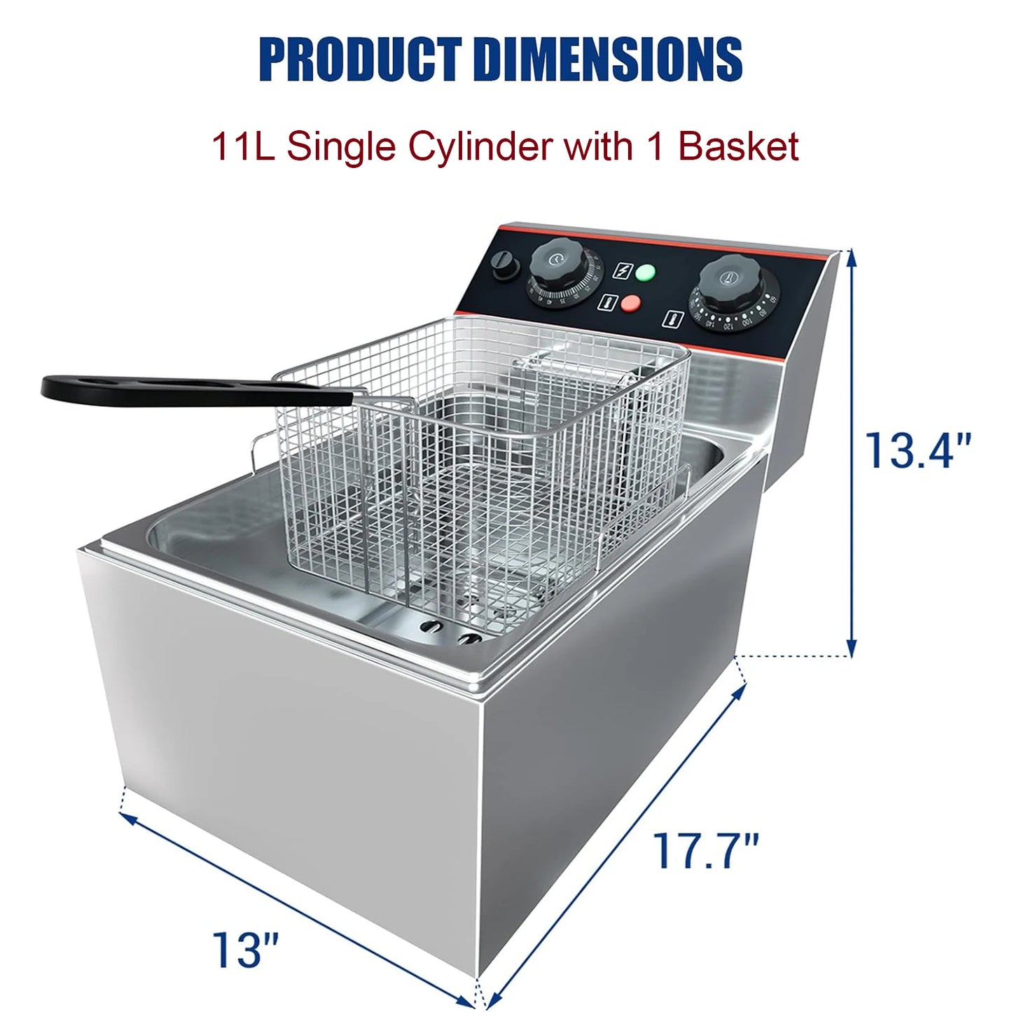 Acekool Commercial Electric Deep Fryer With Baskets Adjustable Temperature