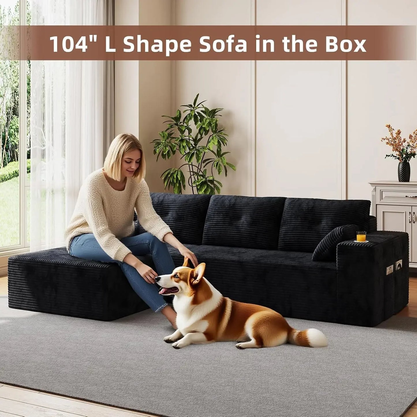Modular L-Shape Sectional Sofa With Oversized Chaise And Cloud Comfort