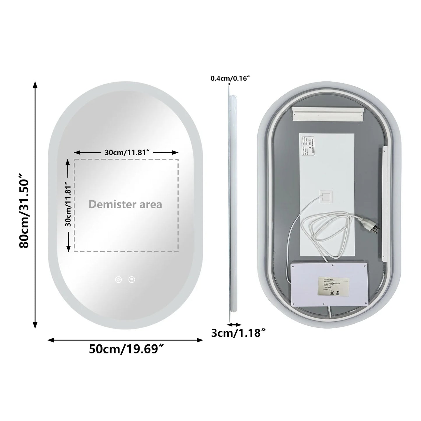 Illuminated Oval Bathroom Mirror With Backlit LEDs And Anti Fog
