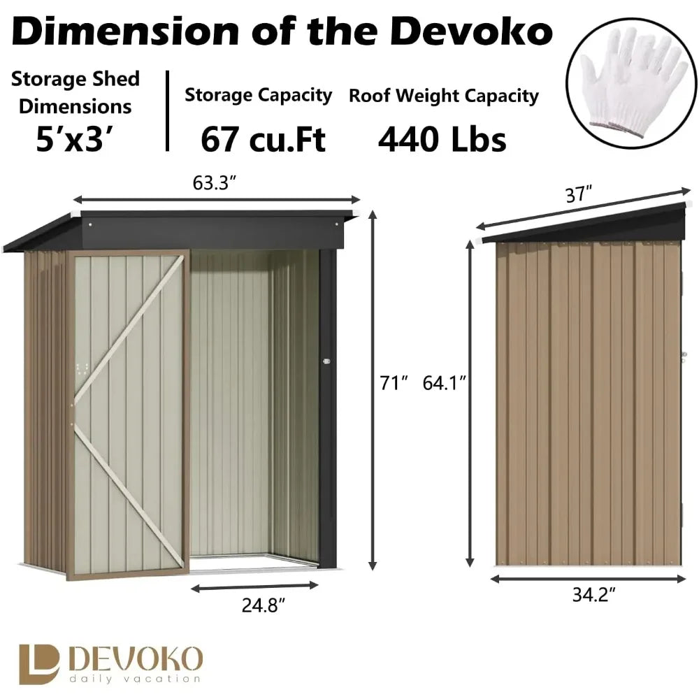 Outdoor Metal Storage Shed Lockable Anticorrosion Waterproof