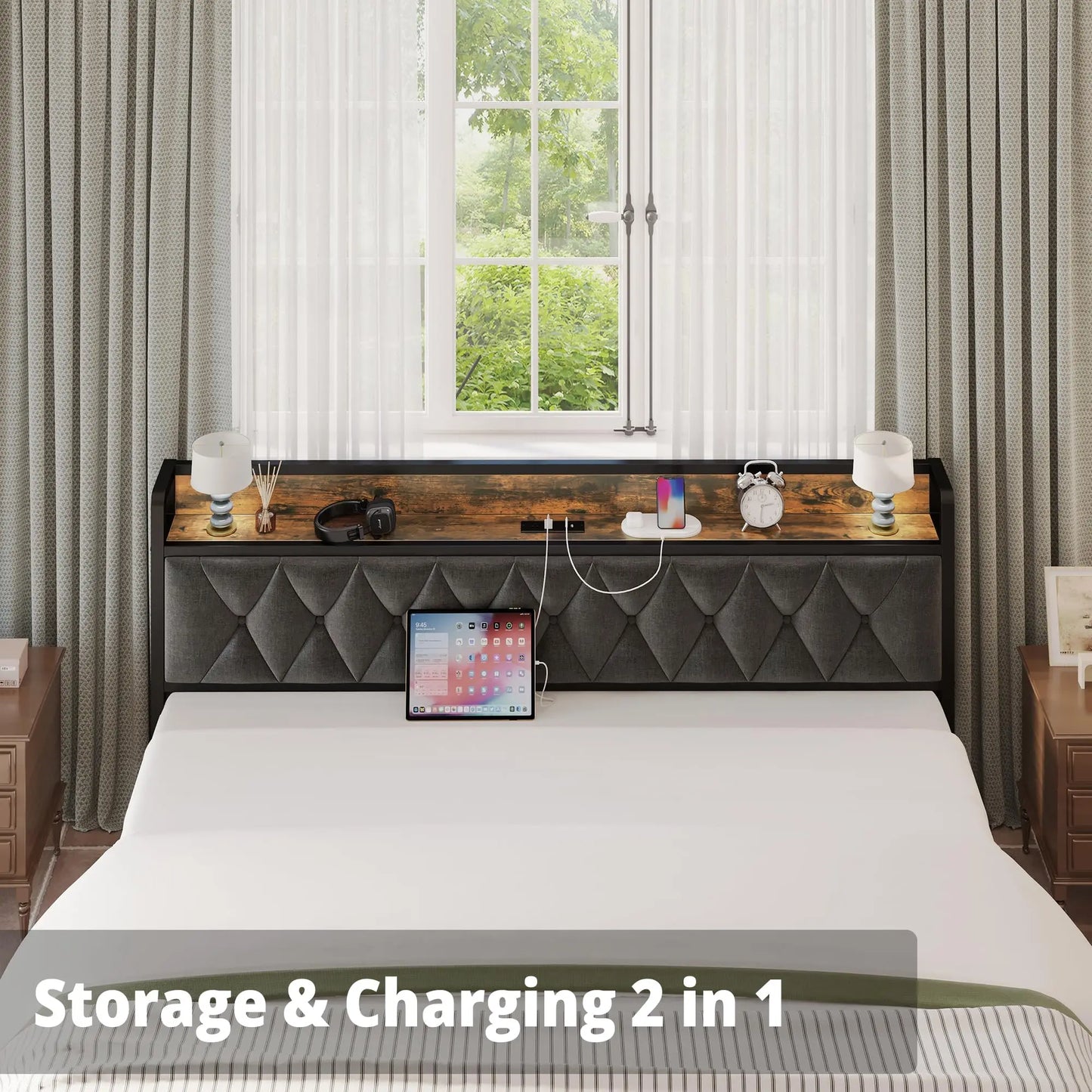 Anctor Storage Bed Frame With Outlets And Headboard