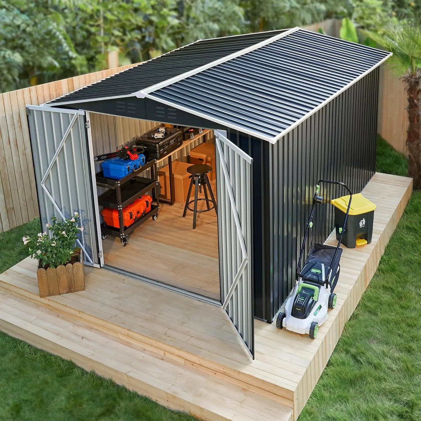 8x12FT Outdoor Metal Storage Shed Updated Frame Tool Backyard Garden Patio Lawn, Customized