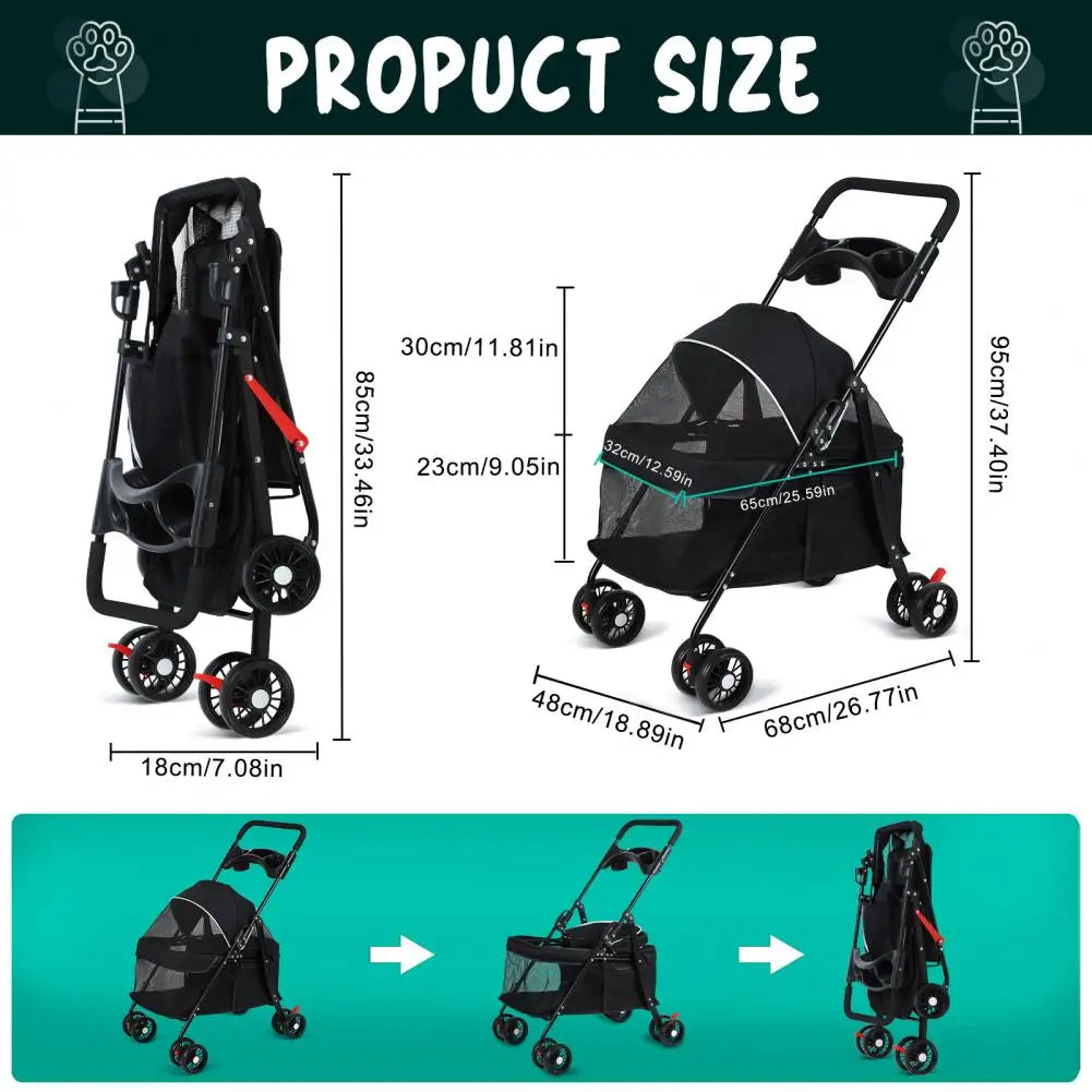 Foldable Pet Dog Cat Stroller With Cup Holder Breathable Mesh