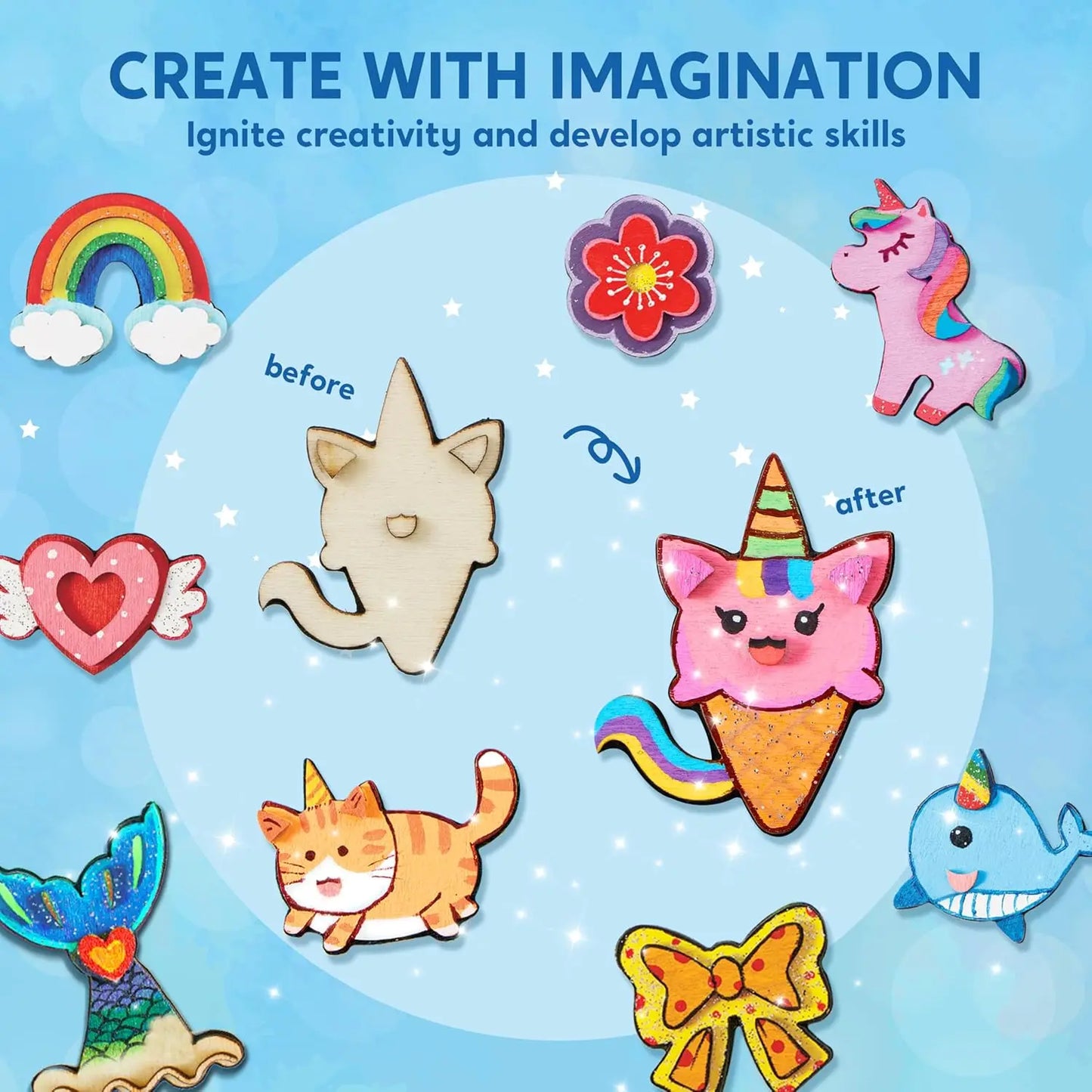 Joyfy 12 Piece Fantasy Wooden Unicorn Magnets Craft Kit For Kids