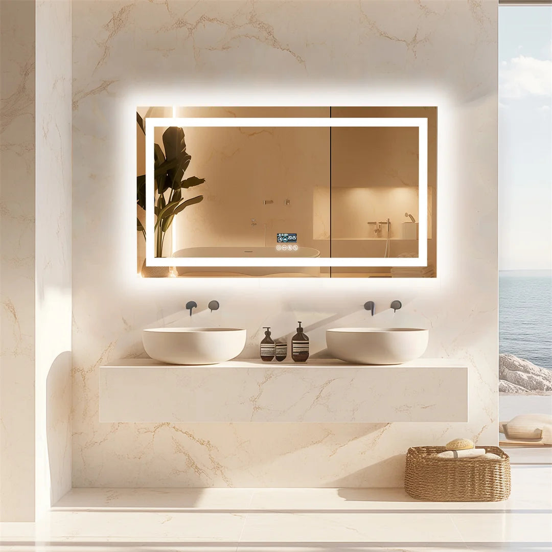 Luvodi Bluetooth Illuminated Bathroom Mirror With Digital Clock And Defog