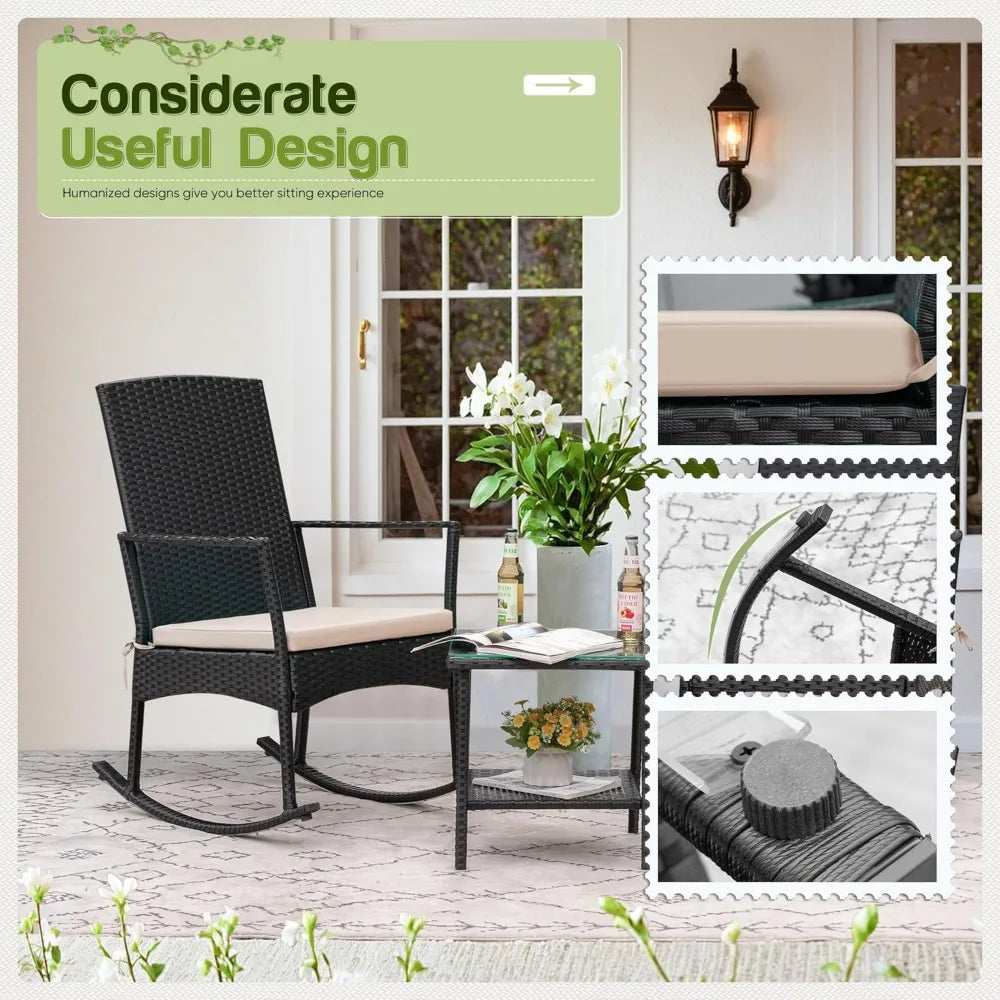 Flamaker Outdoor PE Rattan Rocking Chair With High Back Patio