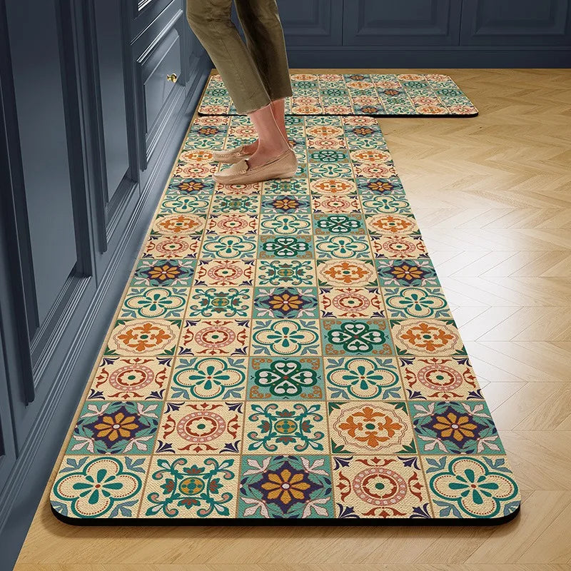 Facaishu PVC Leather Kitchen Floor Mat Waterproof Non Slip Rug