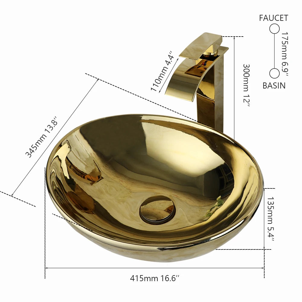 Kemaidi Ceramic Vessel Bathroom Sink With Polished Faucet