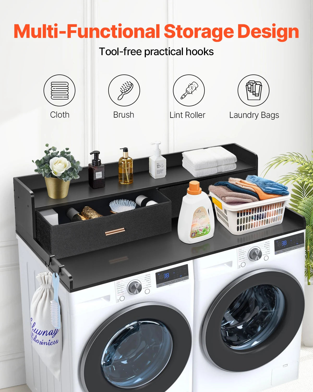 SucceBuy Washer Dryer Countertop With Storage Shelf