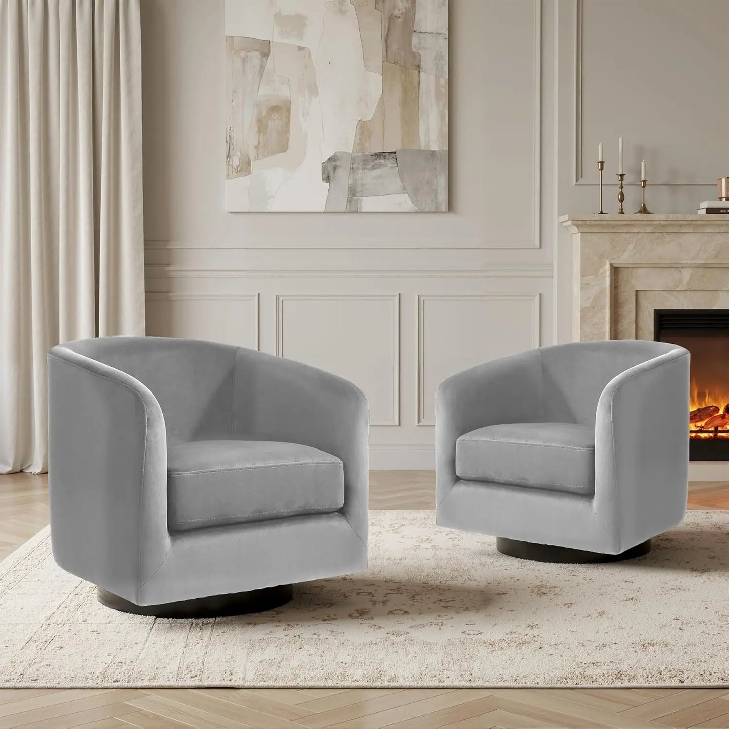 Swivel Accent Chair Set Of 2 Fabric Upholstered Barrel Armchairs