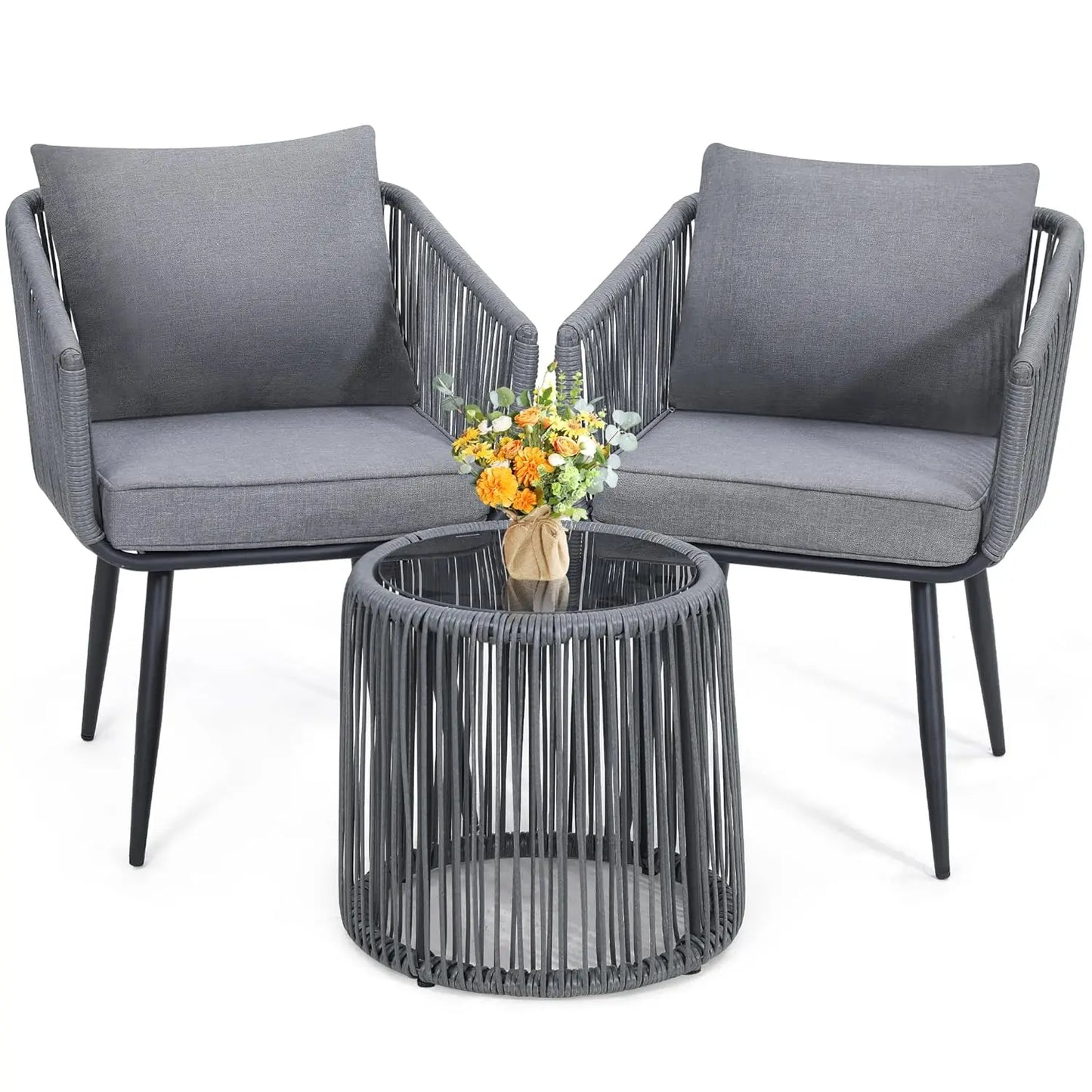 4 Piece Patio Bistro Outdoor Furniture Set Wicker Sofa and Table for Backyard