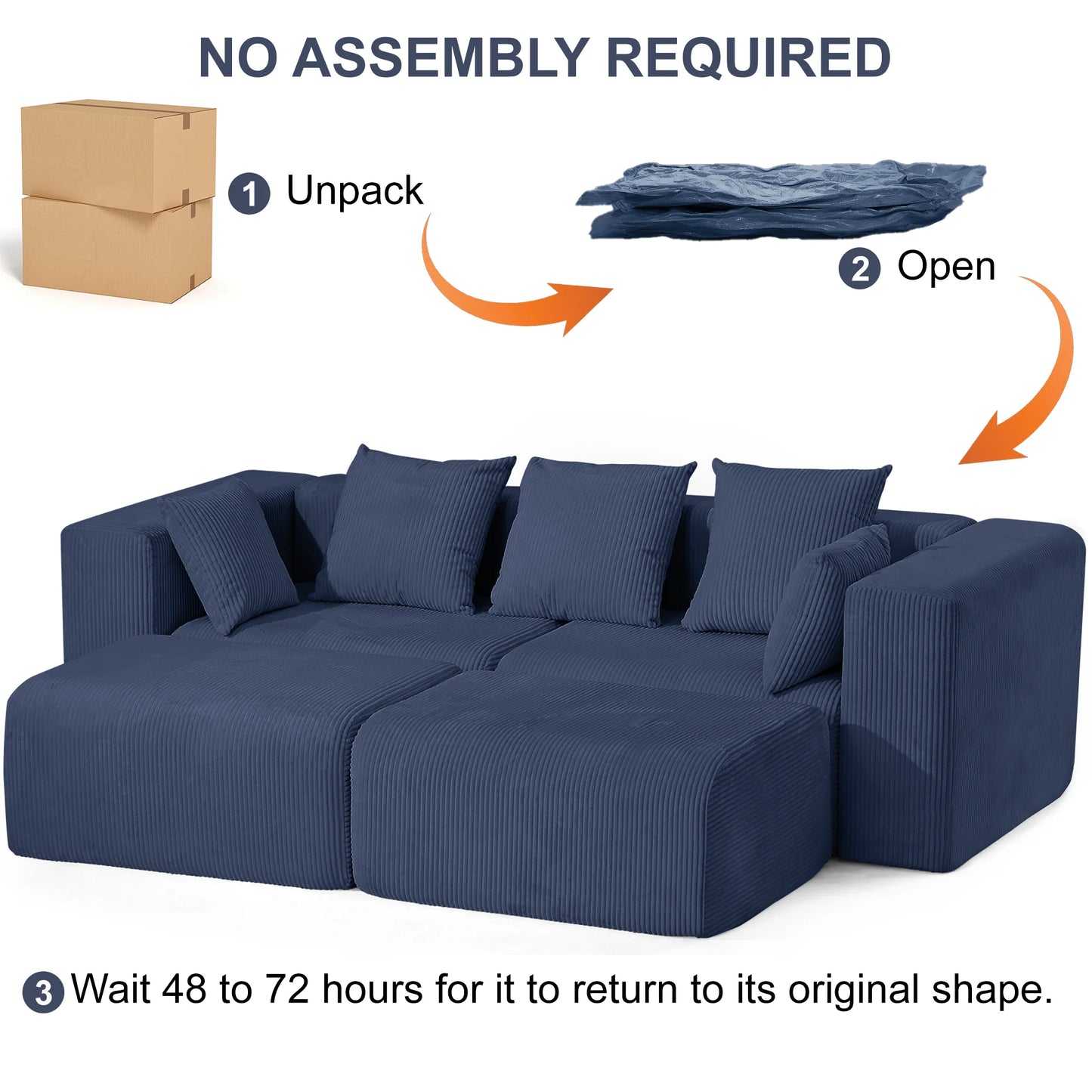 Modern Corduroy Modular Sectional Sofa With Pillows For Living Room