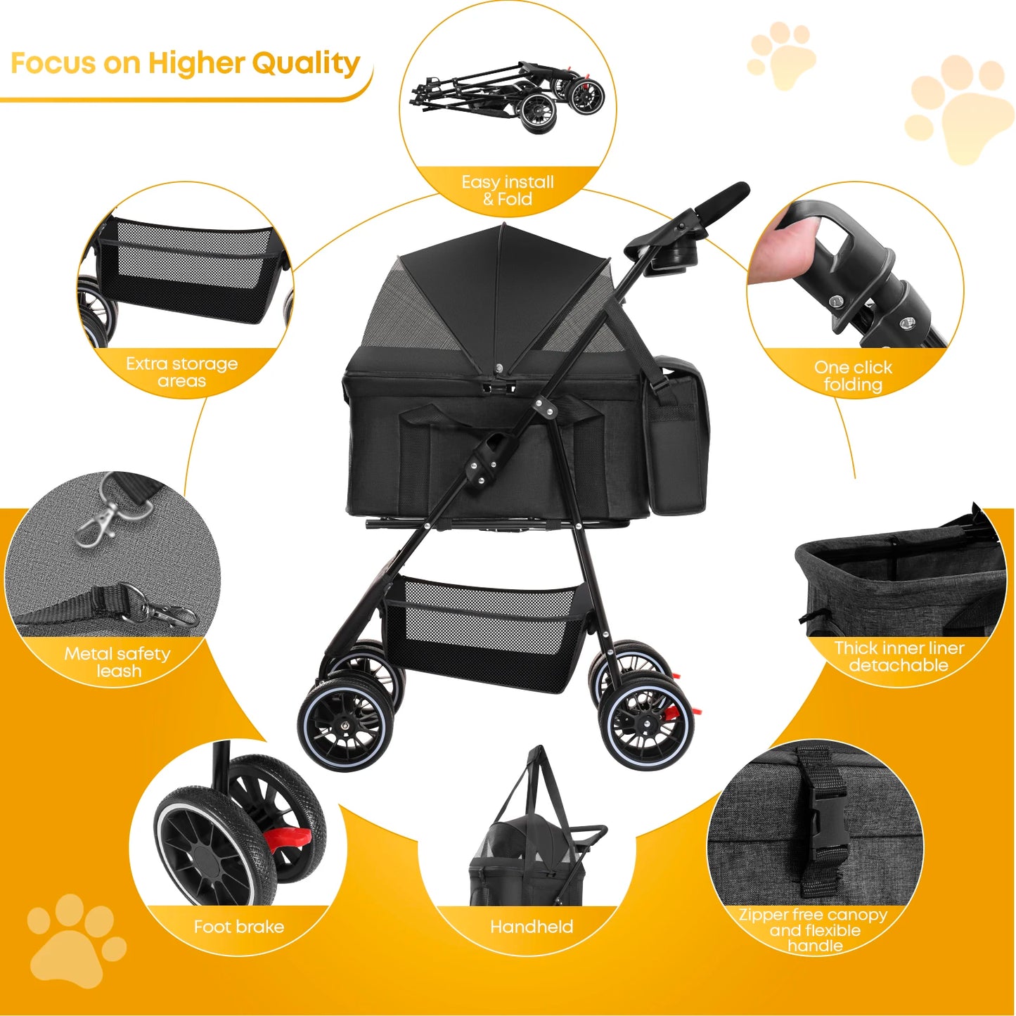 CHIHUAHUA 3 In 1 Pet Stroller For Medium Dogs And Cats All Terrain