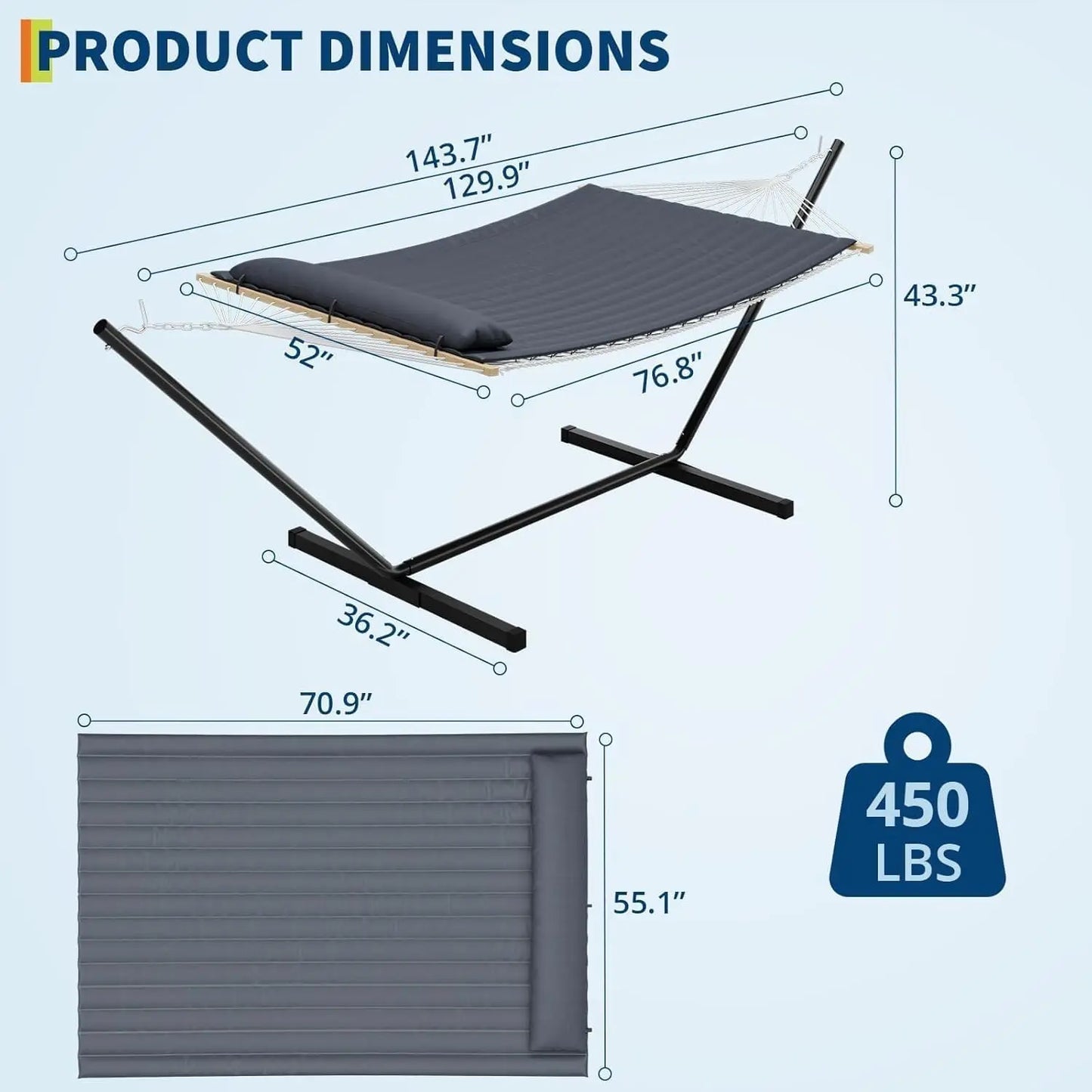 HiMISS Portable Double Hammock With Stand For Outdoor Patio Garden