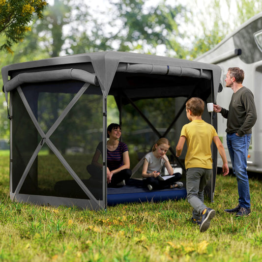 Outdoor Pop Up Gazebo Screen Tent With Removable Roof Panel