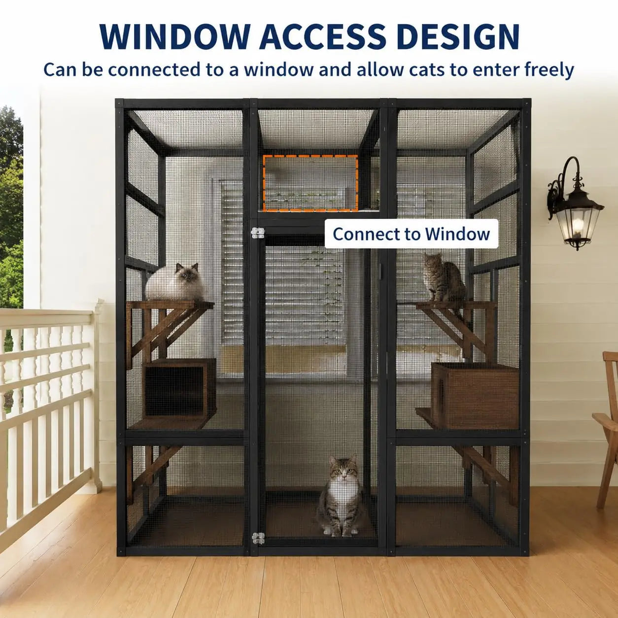 HiMISS Wooden Outdoor Catio Cat Enclosure With Five Platforms