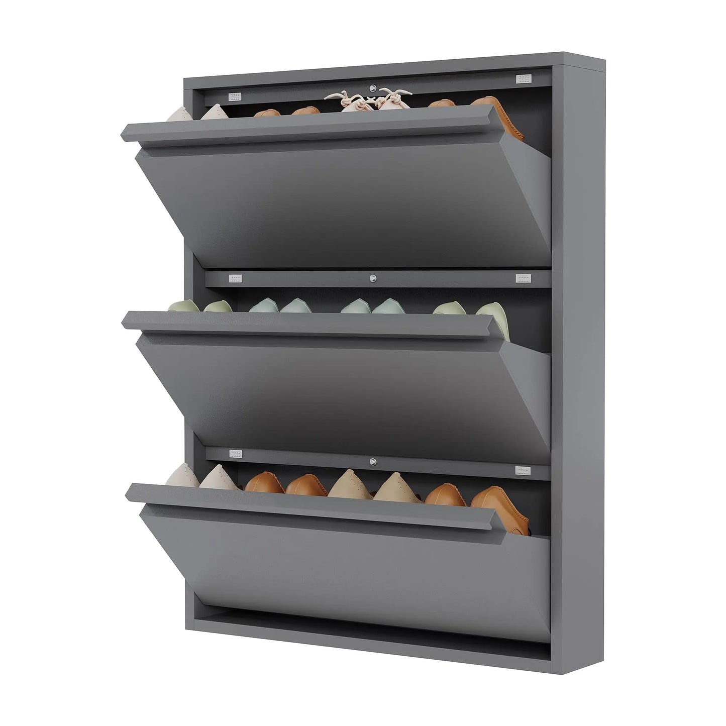 HiMISS Slim Metal Entryway Shoe Cabinet With Three Drawers