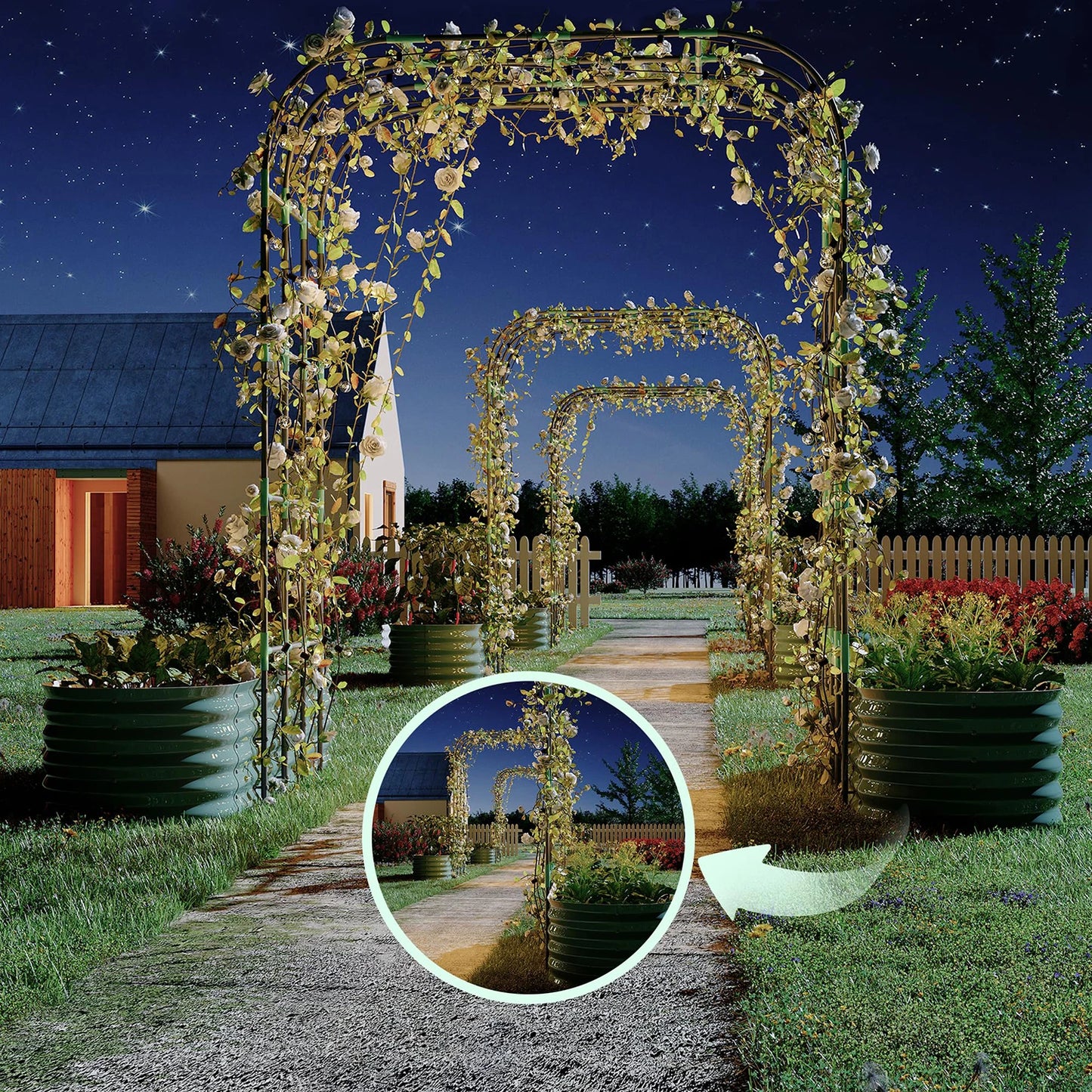 HiMiss Galvanized Steel Raised Garden Bed With Arch Trellis