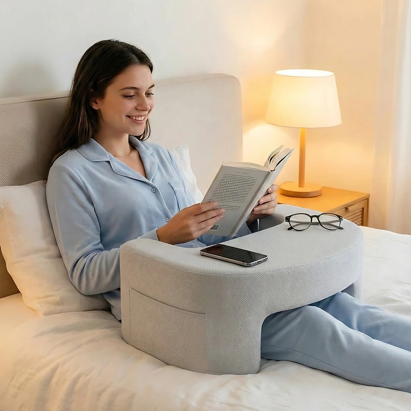 JHK Ergonomic Memory Foam Curved Reading Pillow Removable Washable Cover