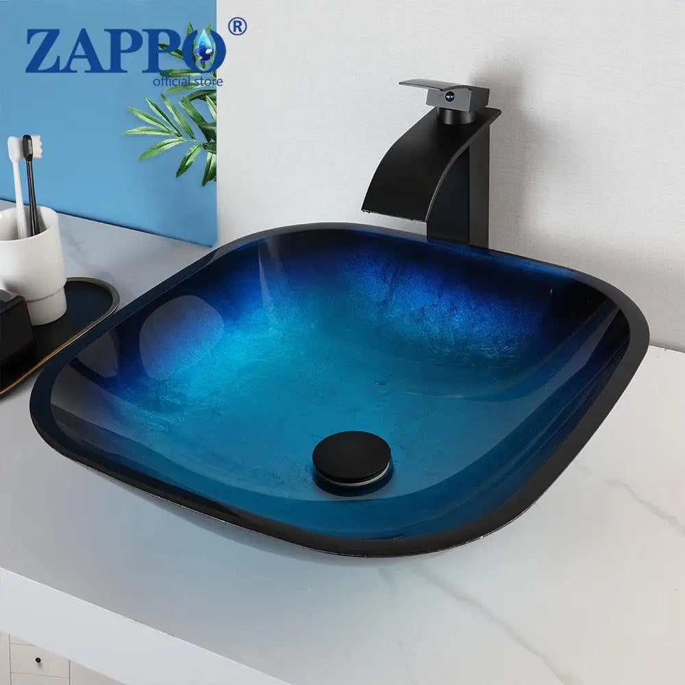 Mekkhalia Tempered Glass Oval Vessel Sink With Waterfall Faucet
