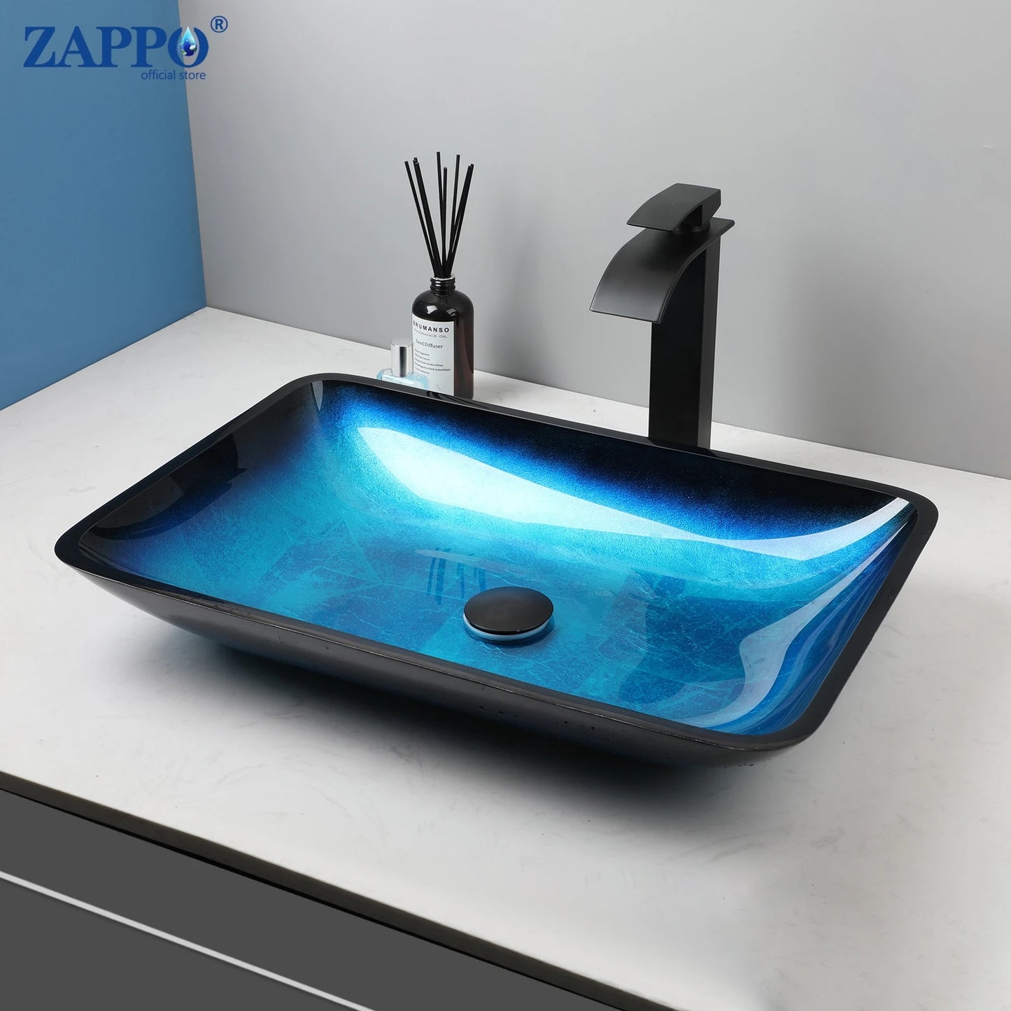 Mekkhalia Tempered Glass Oval Vessel Sink With Waterfall Faucet