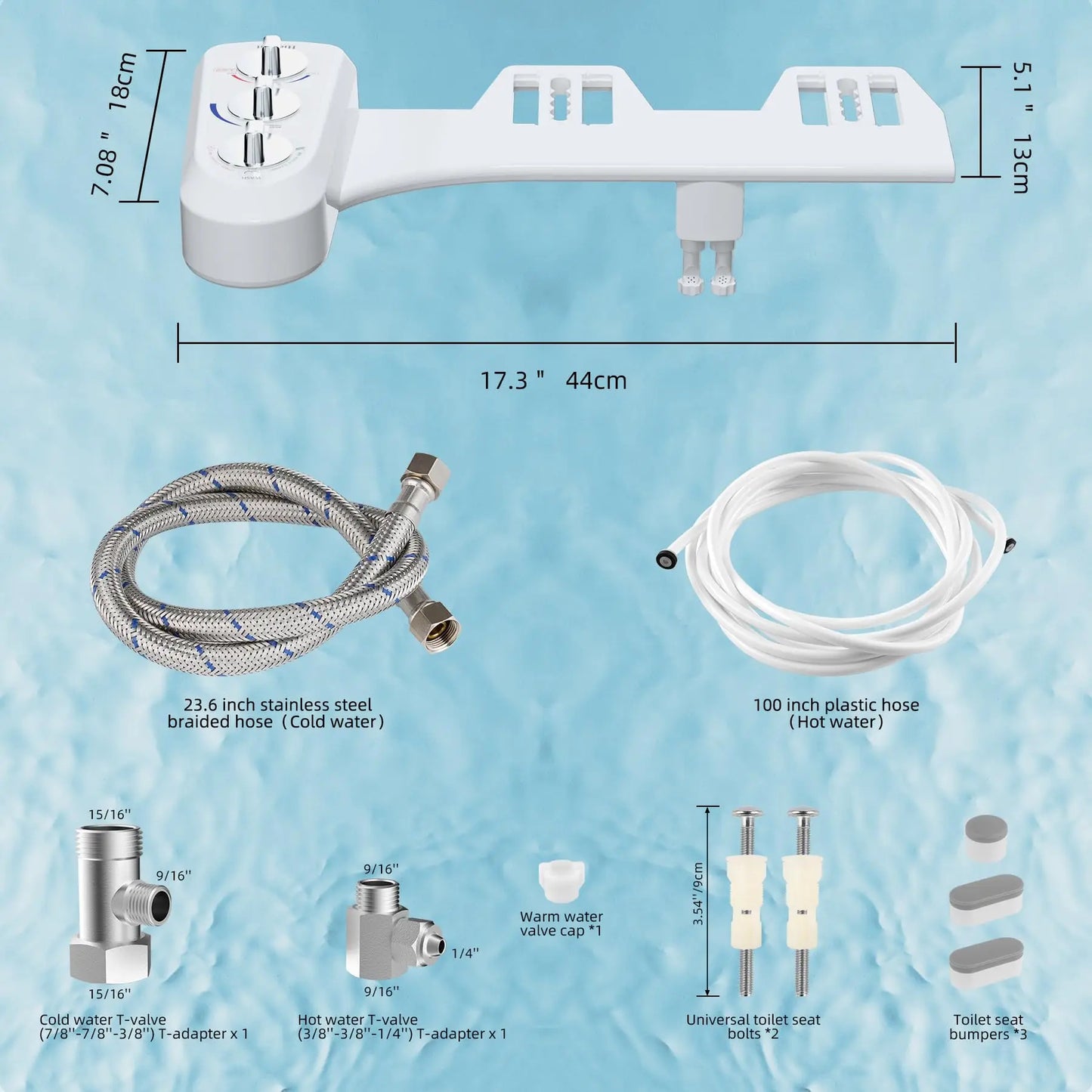Toilet Seat Bidet with Self Cleaning Dual Nozzle, Hot and Cold Water Spray Non-Electric Mechanical Bidet Toilet Attachment