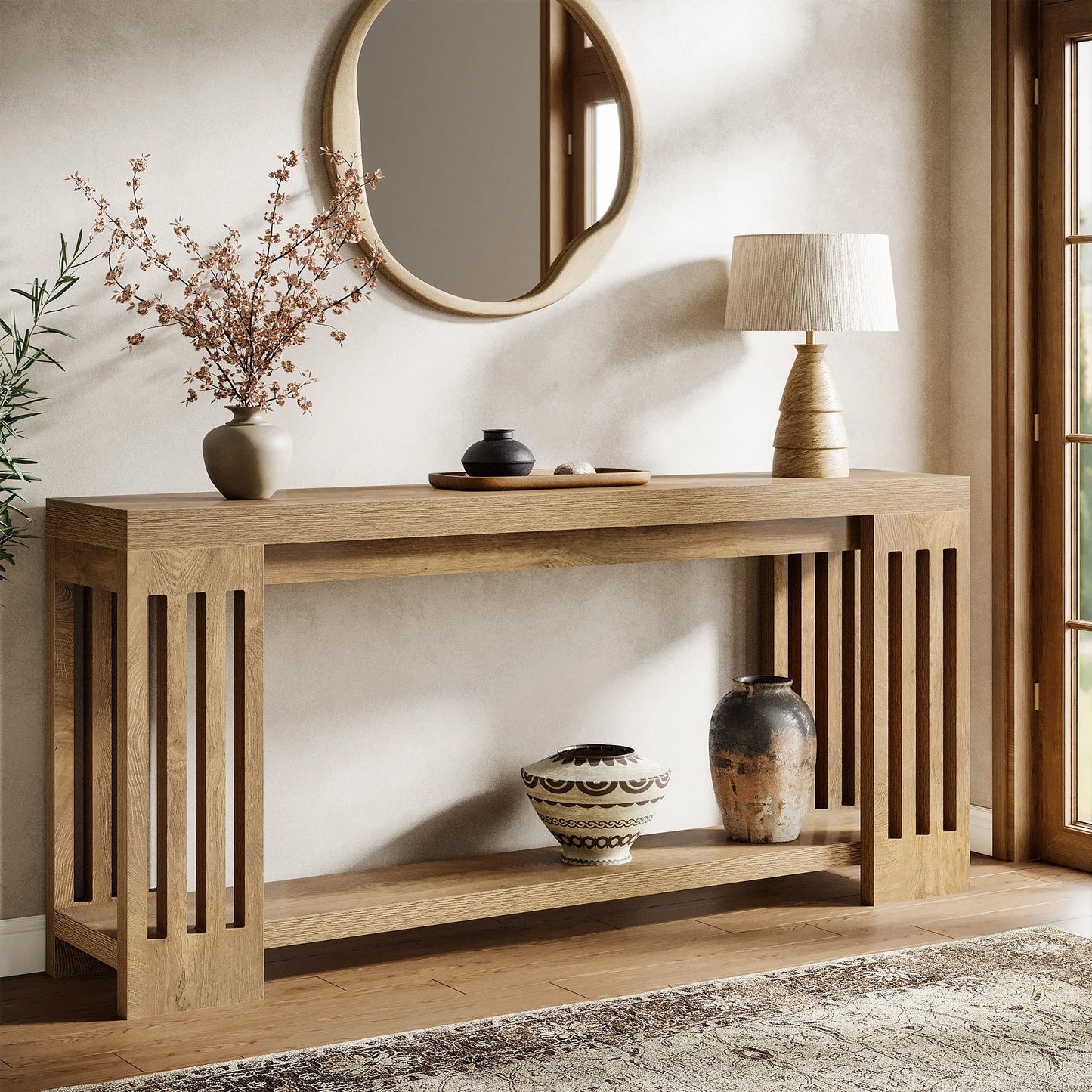 Tribesigns Farmhouse Console Table Wooden Two Tier Entryway Accent Furniture