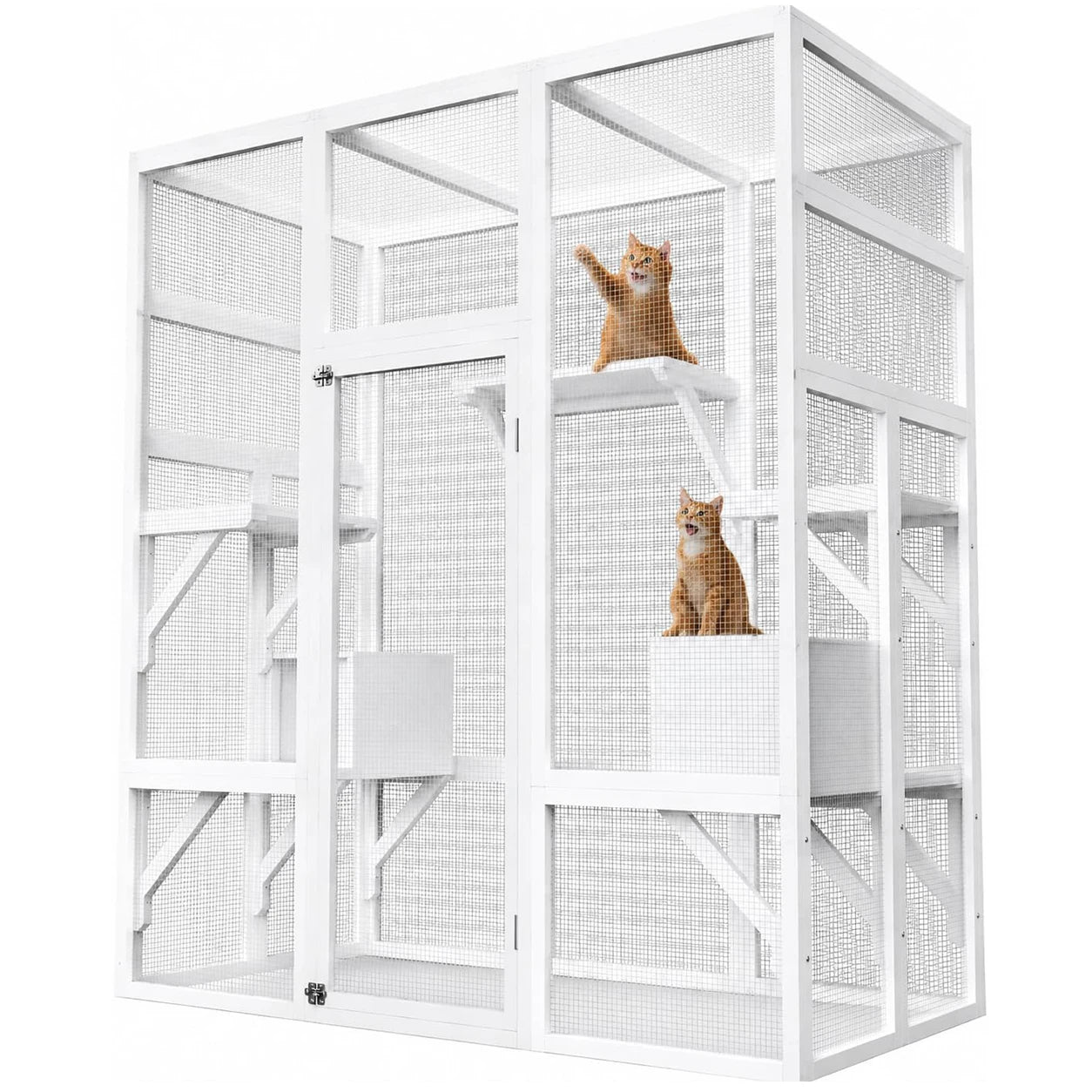 HiMISS Wooden Outdoor Catio Cat Enclosure With Five Platforms
