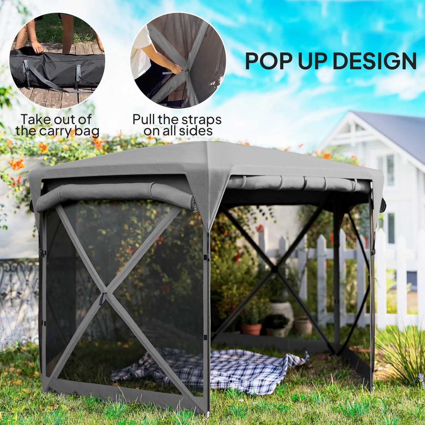 Outdoor Pop Up Gazebo Screen Tent With Removable Roof Panel