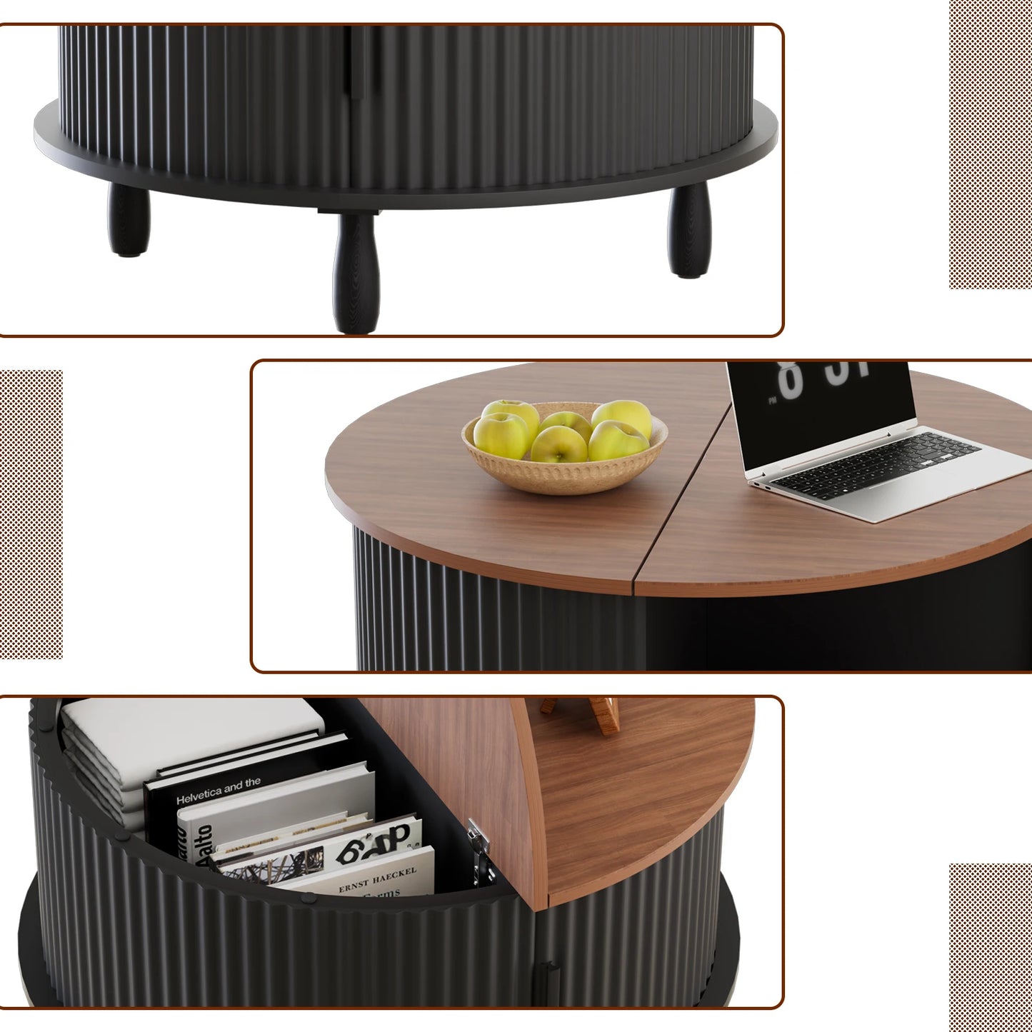 Modern Round Coffee Table With Curved Sliding Storage Door