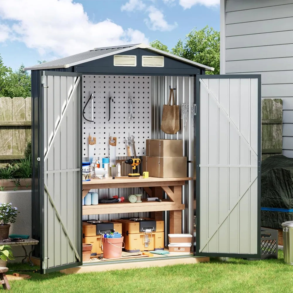 Vertical Outdoor Steel Storage Shed with Lockable Doors