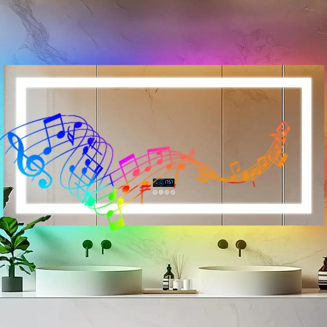 Rectangular LED Bathroom Mirror With Front Lit RGB Backlight Antifog