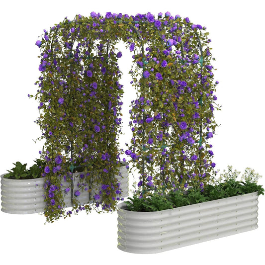 HiMiss Galvanized Steel Raised Garden Bed With Arch Trellis