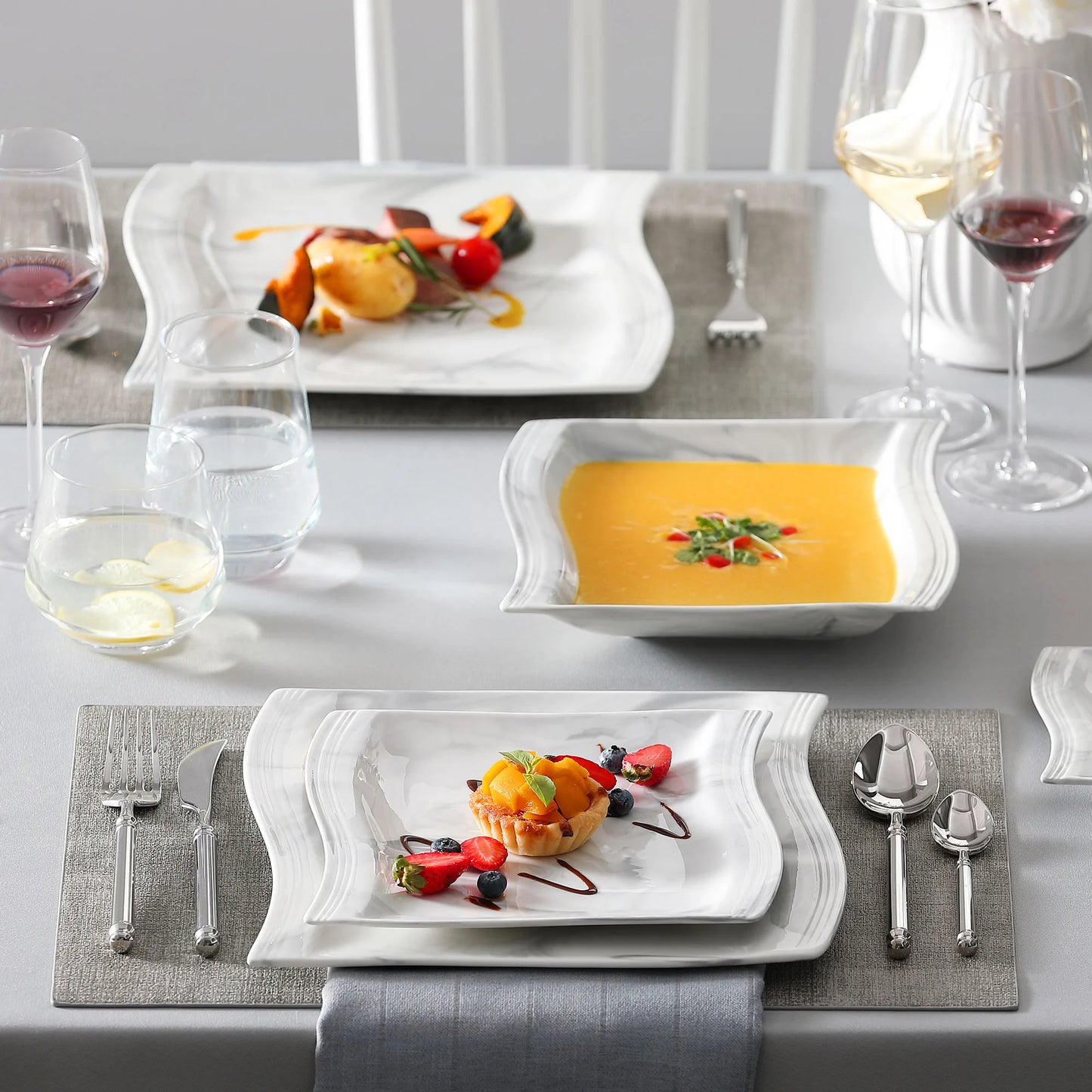 Malacasa Marble Porcelain Dinnerware Set With Cups And Saucers