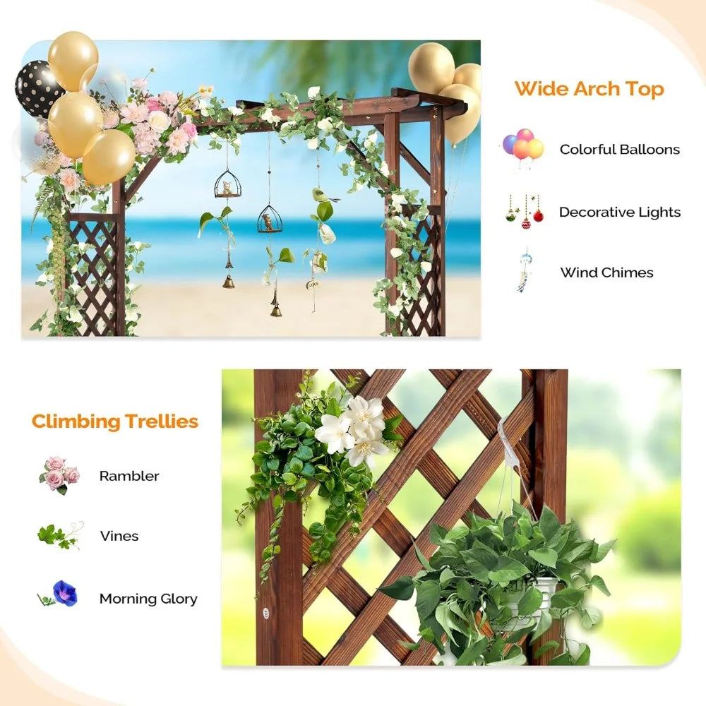 Wooden Garden Arbor With Planter And Wedding Arch