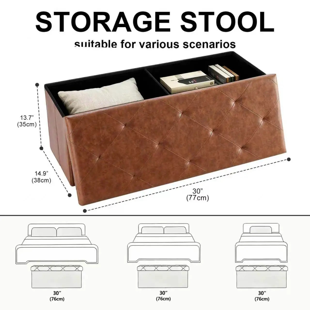 Tufted Faux Leather Storage Bench Ottoman 400lb Capacity Bedroom