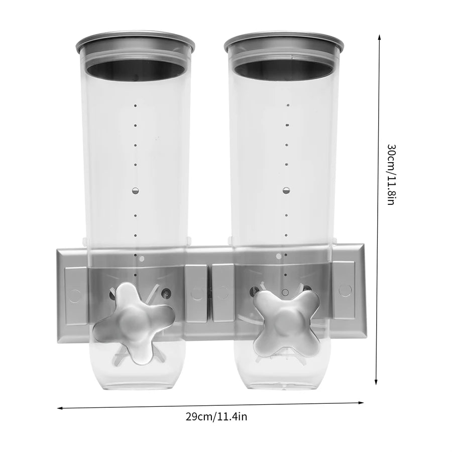 Wall Mounted Two Barrel Cereal Dispenser For Grains And Coffee Beans