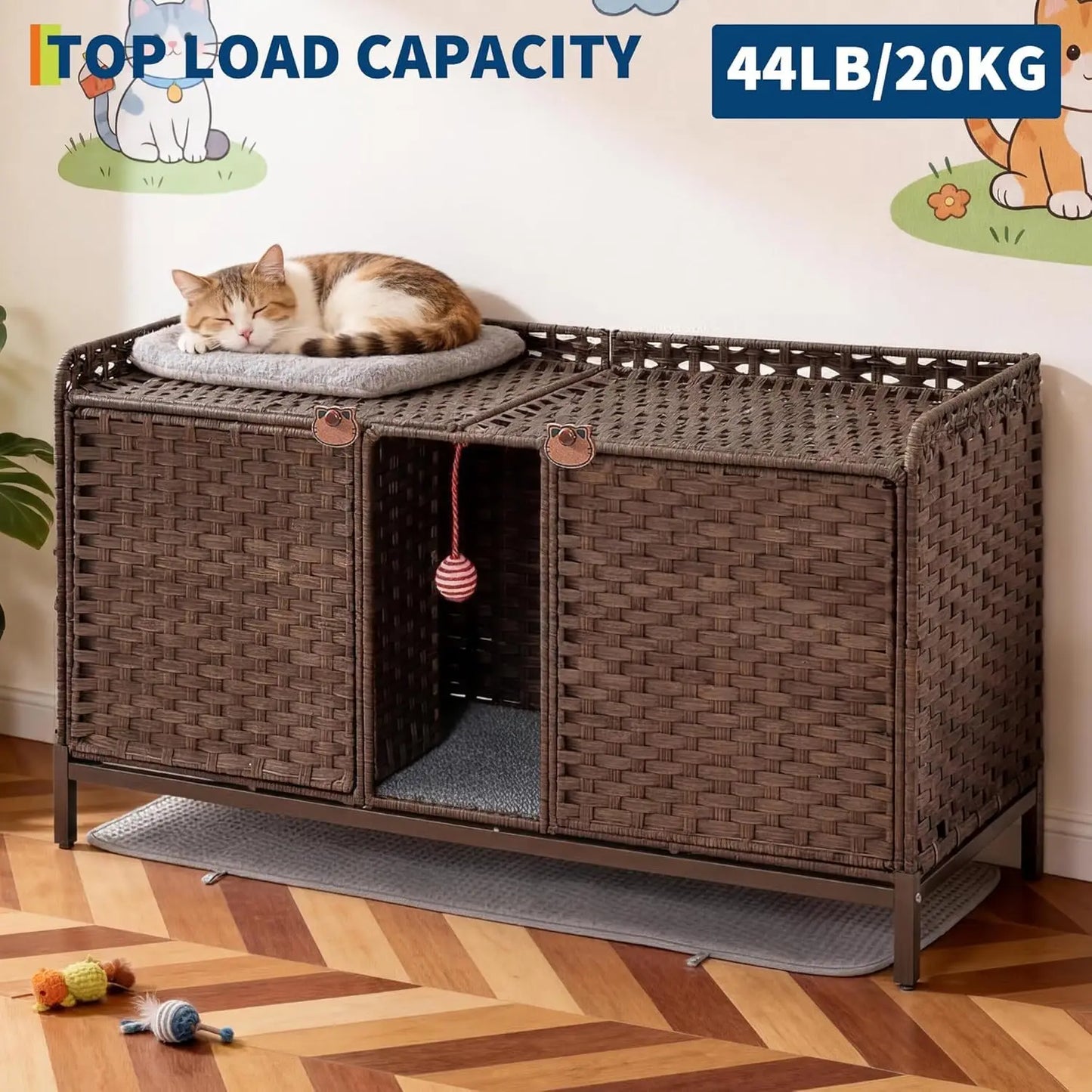 DishyKooker Hidden Cat Litter Box Enclosure Side Table Wicker Rattan