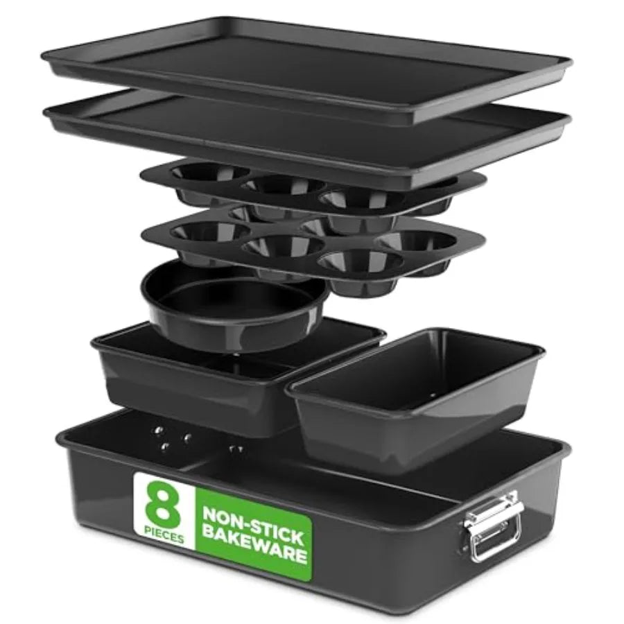 8 Piece Nonstick Bakeware Set Oven Safe PFOA Free Durable