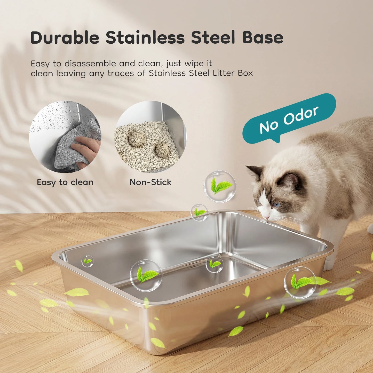 JHK Stainless Steel Cat Litter Box With Enclosed Design