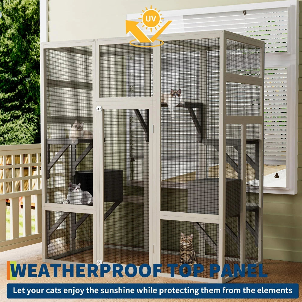 HiMISS Waterproof Multi-Platform Walk-In Catio Cat House Outdoor Enclosure