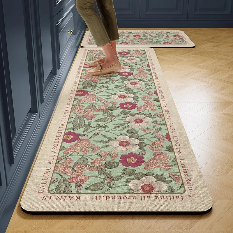Facaishu PVC Leather Kitchen Floor Mat Waterproof Non Slip Rug