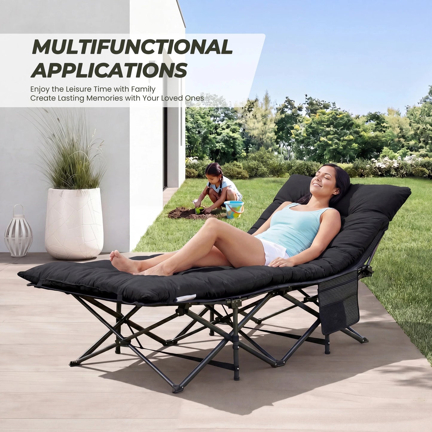 JHK Outdoor Folding Camping Lounge Chair With Portable Comfort
