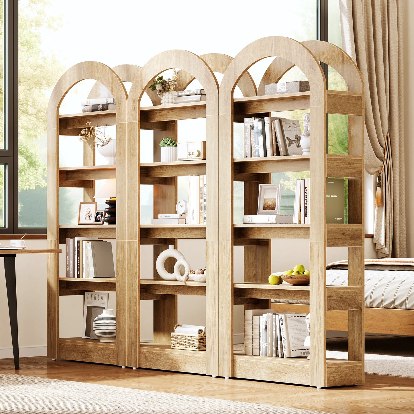 Tribesigns Arched Five Tier Wooden Bookcase Display Shelf