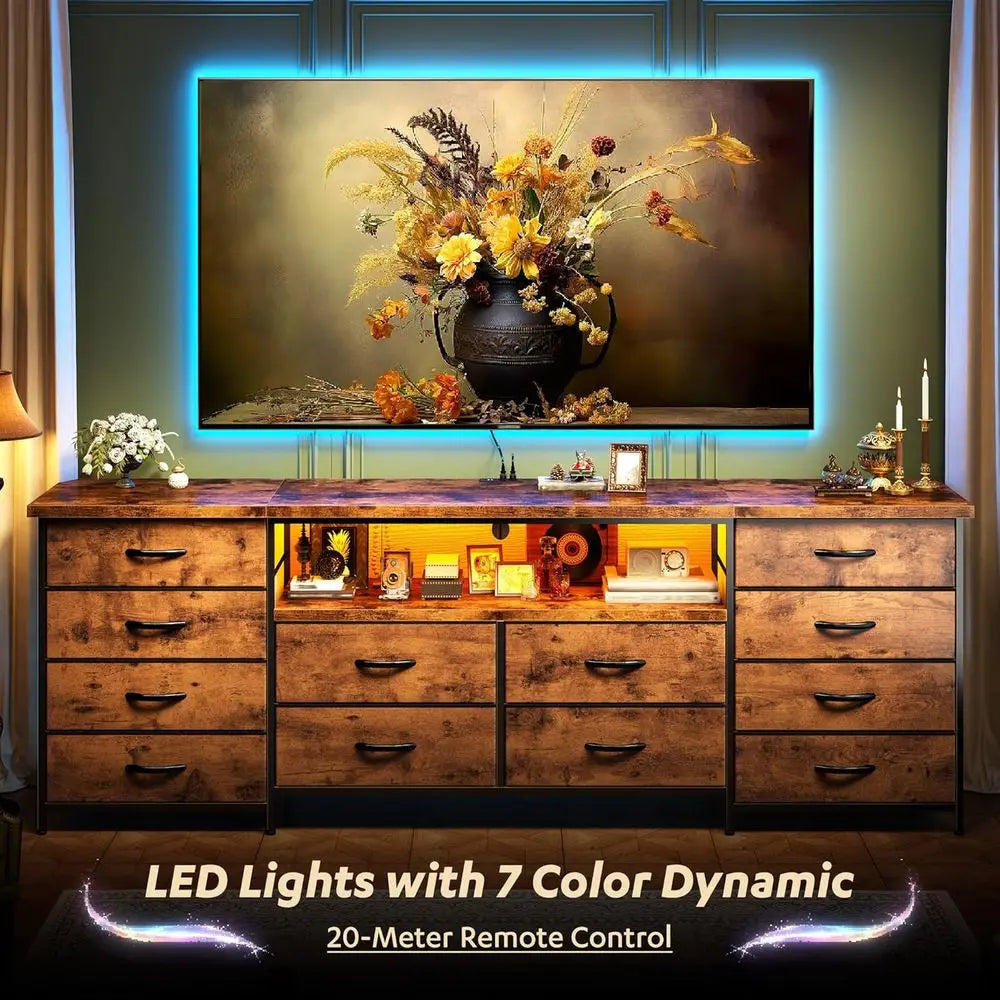 LISM TV Stand With LED Lighting, Storage, Power Outlets