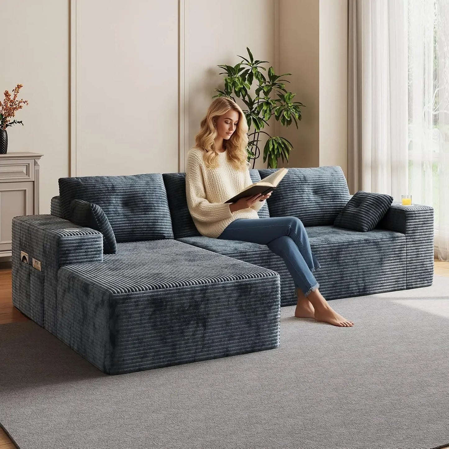 Modular L Shaped Sectional Sofa With Deep Cushions