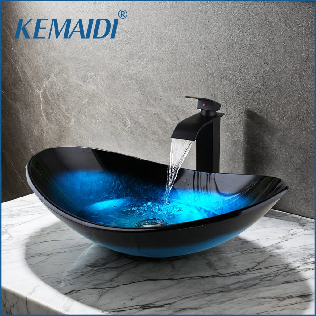 Mekkala Tempered Glass Vessel Bathroom Sink With Countertop Basin