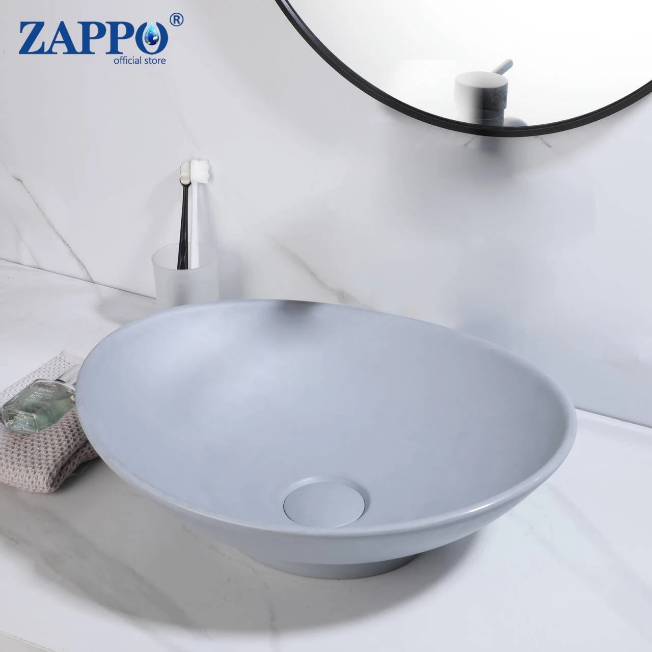 Mekkhal Stone Resin Above Counter Vessel Sink With Drain