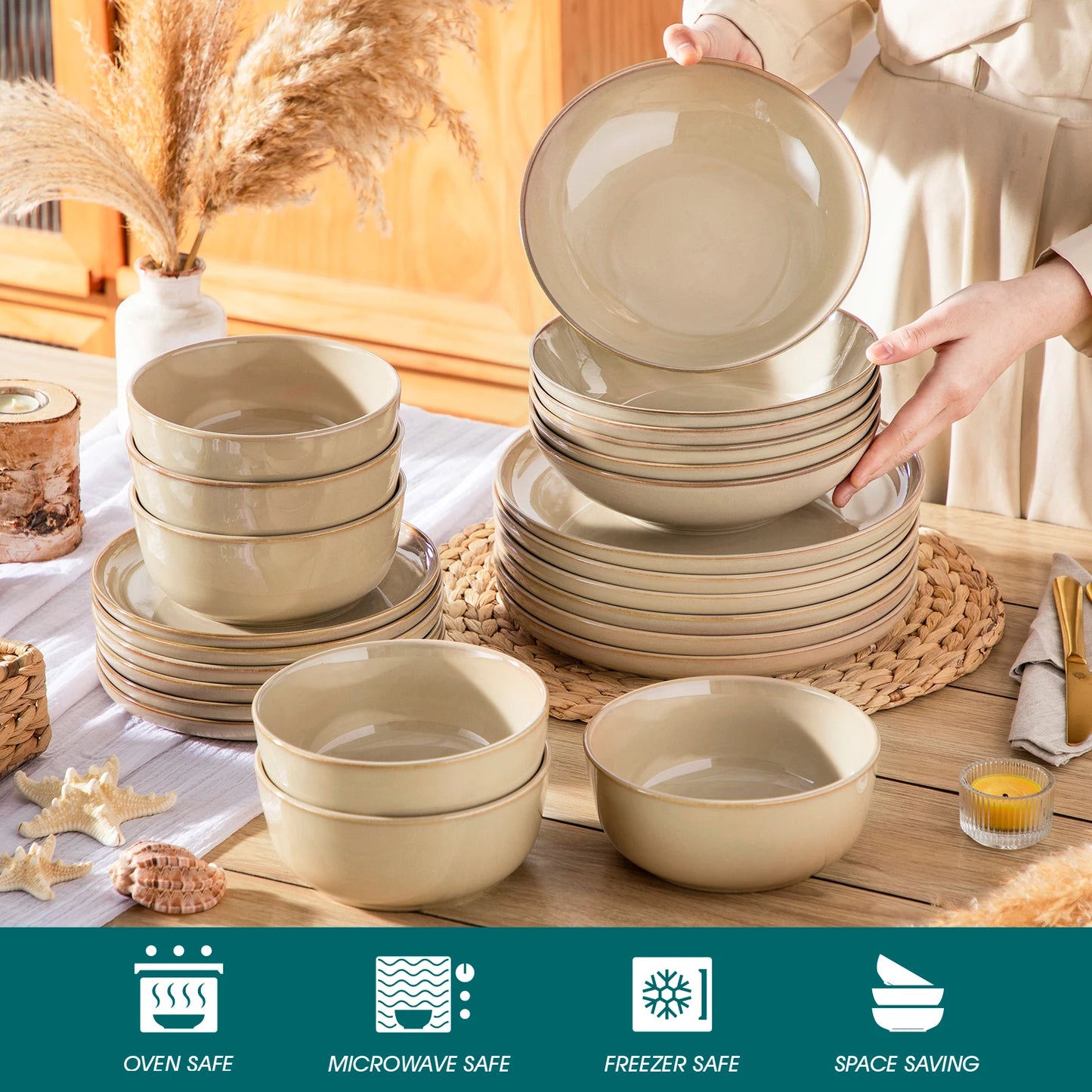 Malacasa Reactive Glaze Ceramic Stoneware Dinnerware Set