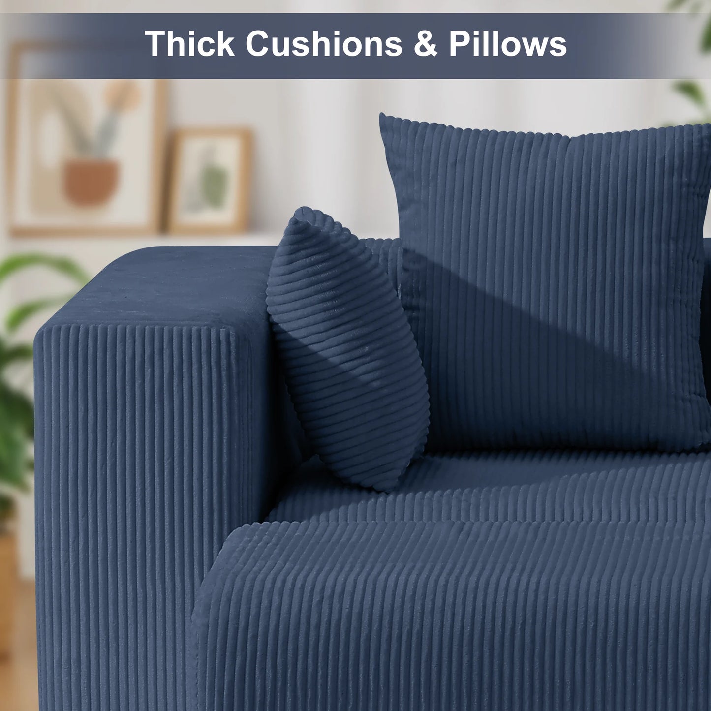 Modern Corduroy Modular Sectional Sofa With Pillows For Living Room